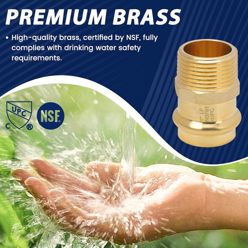 Abbiemo 5PCS 1 inch Propress x 1 inch NPT Male Adapter Pressure Copper Fitting ProPress Connect to Male NPT Pipe Lead-Free - Image 3